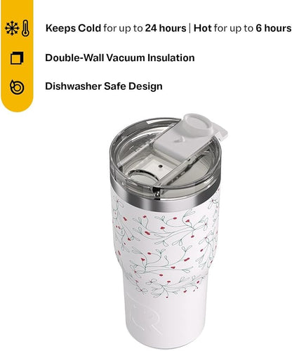 RTIC 20oz Essential Tumbler with Lid, Ceramic Lined, Insulated, Stainless Steel, Metal, Double Wall Vacuum-Insulation, Travel Cup for Iced Coffee, Tea, Hot and Cold Drink, Mistletoe