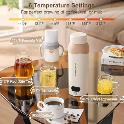 Travel Electric Tea Kettle 316 Stainless Steel, Small Portable Hot Water Kettle with 6 Temperature Control & Automatic Shut Off, 450mL Cute Tea Pot