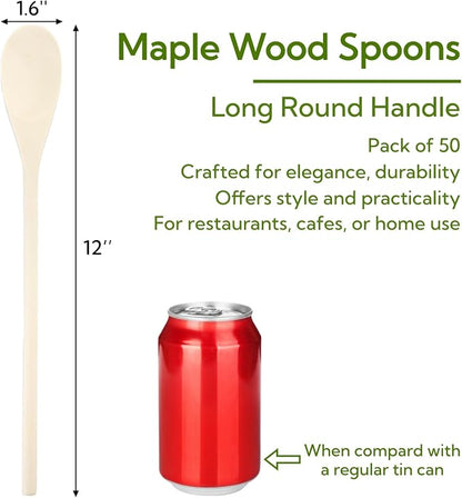 50 Pieces Long Wooden Spoons, 12 Inch Disposable Mixing Scoop Bulk with Long Handle, Oval Small Kitchen Utensil for DIY Craft, Cooking, Stirring, Serving Hot Cold Food