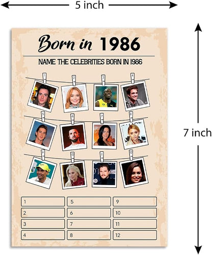 QUPT 40th Birthday Party Games, Set of 2 Activities for 15 Guests, Born in 1986 Games Bundle, Birthday Party Supplies for Adults, Pack of 30 Cards