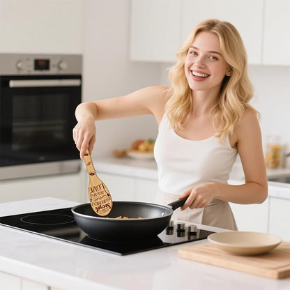CUTHOLLOW 6PCS Funny Kitchen Wooden Kitchen Cooking Utensil Set, 11.9in Non Toxic Bamboo Wood Spoon Set for Cooking, Best Housewarming Birthday Thanksgiving Christmas Gift for Women Mother