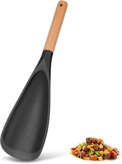 Cooking Spoon Set with Wooden Handle, Heat-Resistant Kitchen Utensils for Stirring, Mixing, Serving, Non-Stick Cookware (BLACK - 1Pack)