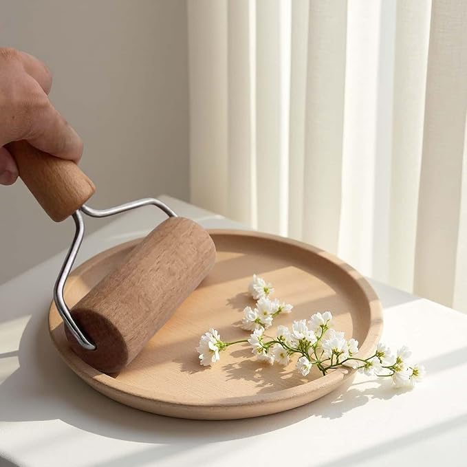 Stainless Steel & Beechwood Rolling Pin with Adjustable Thickness - Ergonomic Dumpling/Pasta Maker、Pizza, Kitchen Tool for Home Chefs, Dishwasher Safe & Rustproof Design (Y)