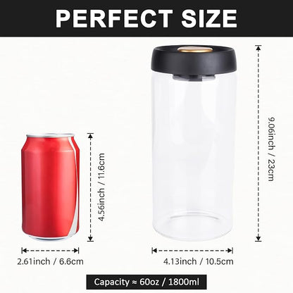 2 Pack Large Glass Jar With Airtight Pump Lid - 60oz Vacuum Glass Food Storage Jars Containers For Rice,Flour,Pasta,Sugar,Coffee,Cookie And More