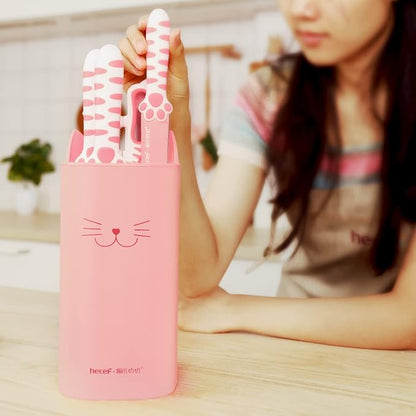 hecef Cute Kitchen Knife Set, Dishwasher Safe, 5-piece Non-Stcik Knives Set with Detachable Block and Scissors,Sharp for Chopping, Slicing, Dicing and Cutting (Pink)