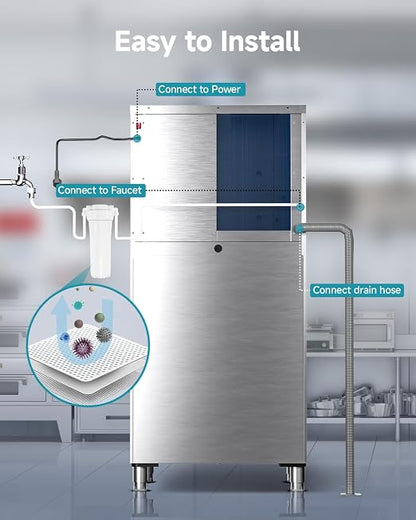 EUHOMY Commercial Ice Maker Machine,1000lbs/24H,Industrial Ice Machine with 300lbs Storage Bin,Ice Ready in 10-15 Mins,SECOP Compressor&ETL,Stainless Steel Ice Maker for Bar/Cafe/Restaurant/Business