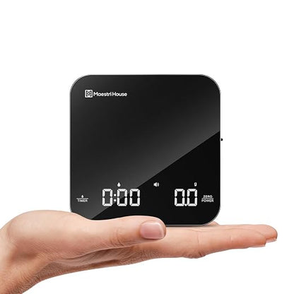 Maestri House S2 Espresso Coffee Scale with Timer, USB-C Rechargeable 2kg/0.1g Precision Shot Scale, Digital Scale for Espresso Brewing(Black)