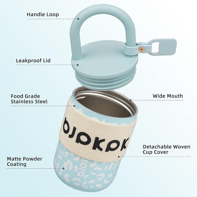 BJPKPK 10oz Insulated Stainless Steel Loop Tumbler With Lid And Handle Travel Coffee Mug Thermal Cup,Light Blue Leopard