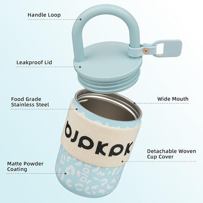 BJPKPK 10oz Insulated Stainless Steel Loop Tumbler With Lid And Handle Travel Coffee Mug Thermal Cup,Light Blue Leopard
