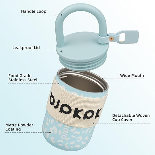BJPKPK 10oz Insulated Stainless Steel Loop Tumbler With Lid And Handle Travel Coffee Mug Thermal Cup,Light Blue Leopard