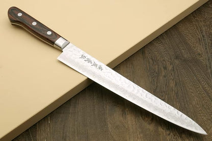 Yoshihiro VG10 16 Layer Hammered Damascus Stainless Steel Sujihiki Slicer Chefs Knife (9.5'' (240mm))