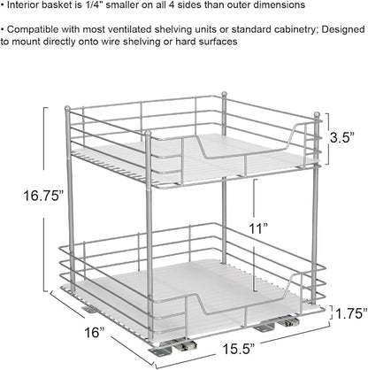 Household Essentials Brushed Steel & Plastic Two-Tier Pantry Organizer, Silver