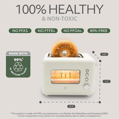 WILLOW Eco Series 2 Slice Toaster with Clear-View Window, 6 Shade Settings, 900W Retro Toaster with Extra Wide Slots, Bagel, Cancel, & Defrost Buttons, Toasters 2 Slice w Crumb Tray for Easy Cleanups
