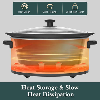 7-Quart Programmable Slow Cooker with Timer Keep Warm - Small Kitchen Appliance for Family Dinners - Serves 6+ People - Heat Settings: Keep Warm(White, Black Liner)