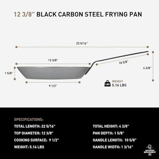 Matfer Bourgeat Black Carbon Steel Frying Pan, 12 5/8"