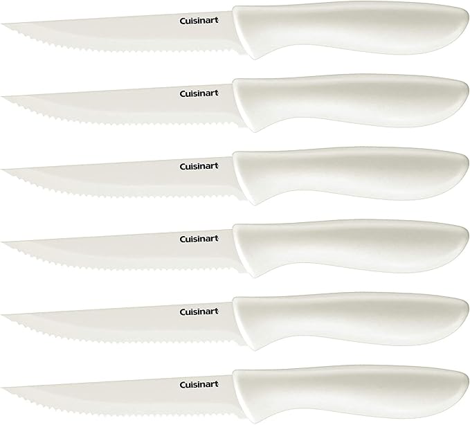 Cuisinart C55-6PCSW Advantage Color Collection 6-Piece Ceramic Coated Steak Knife Set, White