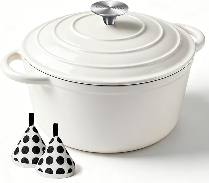 6 Quart Enameled Cast Iron Dutch Oven with Lid, Heavy-Duty And Non-Stick Cookware Pot for Braising, Stews, Roasting, Bread Baking - Oven & Stovetop Safe