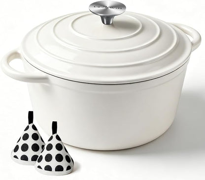 6 Quart Enameled Cast Iron Dutch Oven with Lid, Heavy-Duty And Non-Stick Cookware Pot for Braising, Stews, Roasting, Bread Baking - Oven & Stovetop Safe