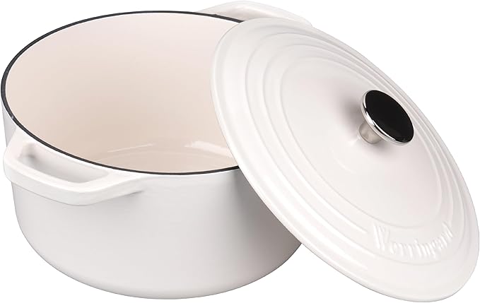 VORRINGARD Enameled Cast Iron Dutch Oven Pot with Lid, for Bread Baking, Round Bread Oven- include Sourdough Bread Baking Supplies Set, 4.5QT, White