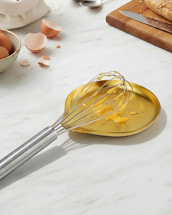 VanlonPro Stainless Steel Spoon Rest, Spatula Ladle Holder, Stainless Steel Utensil Spoon Rest Holder, Brushed Finish, Dishwasher Safe 5.9 x 5.1 Inch (Round Gold 1PC)
