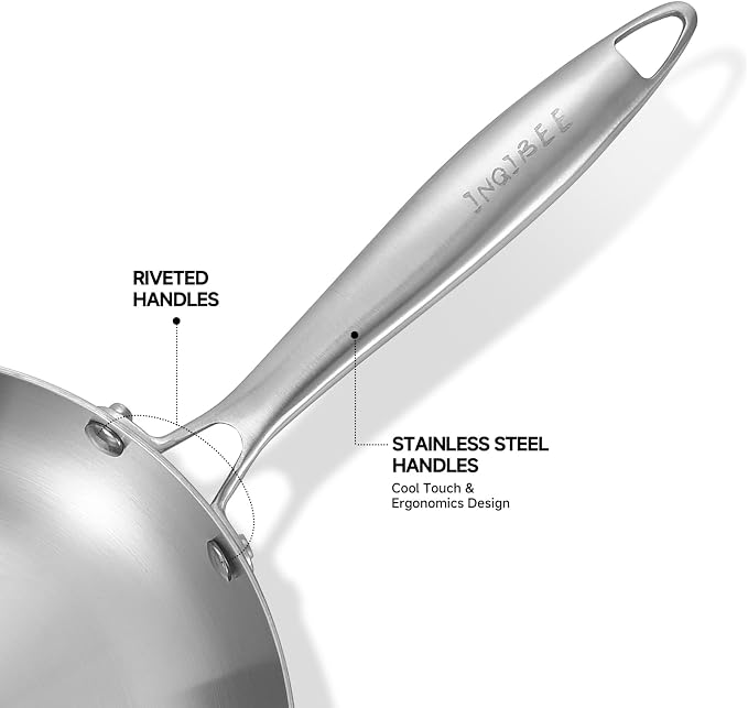 Inqibee Tri-Ply Stainless Steel Frying Pans Set with Lid, 8”/9.5”/11” Skillets, Induction Cooking Pans Set, Riveted Handle, Even Heating and Oven Safe