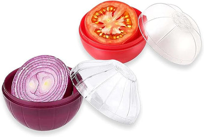 2PCS Tomato and Onion Storage Containers with Peeler, Freshness Keepers for Onion and Tomato, Ideal for Fridge Vegetable Crisper, Keeps Food Fresh Longer