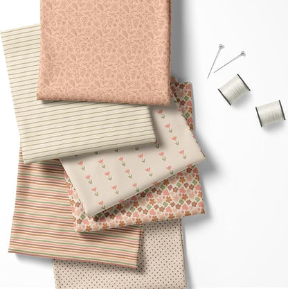 Pastel Patchwork Fabric Panel 100x155 cm – 100% Cotton Satin, 6 Coordinated Floral, Stripe & Dot Prints on One Continuous Sheet for Quilting, Sewing & DIY Crafts (Vintage Soft Mix, 6pcs 50x50cm)