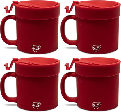 Silipint 16oz Silicone Coffee Mug Tumbler Flip Lid Unbreakable Dishwasher Safe Microwave Oven & Freezer Compatible – Non-Toxic Reusable Cup for Hot Coffee Tea or Drinks Pack of 4 Classic Red