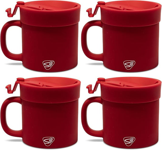 Silipint 16oz Silicone Coffee Mug Tumbler Flip Lid Unbreakable Dishwasher Safe Microwave Oven & Freezer Compatible – Non-Toxic Reusable Cup for Hot Coffee Tea or Drinks Pack of 4 Classic Red
