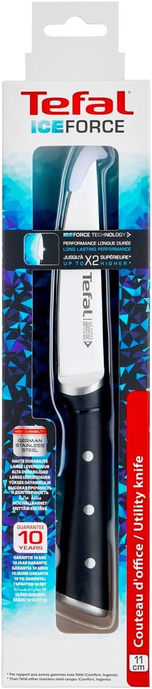 Tefal Ice Force 11cm Black Household Knife, Kitchen Knife, German Stainless Steel Blade, Durable Cutting and Sharp Performance, 10 Year Warranty K2320914