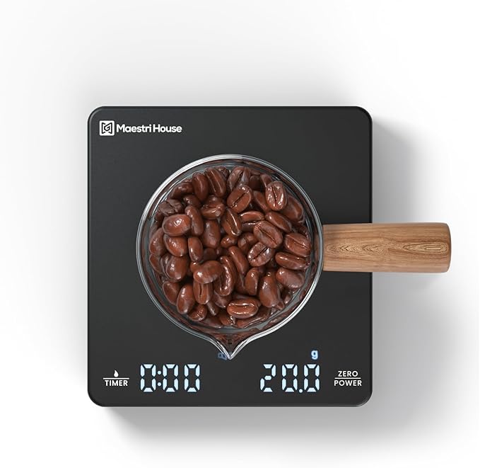 Maestri House S1 Mini Espresso Coffee Scale with Timer, 2kg/0.1g Precision Shot Scale, Rechargeable Digital Scale for Espresso & Pour Over Coffee-Black