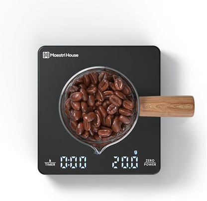 Maestri House S1 Mini Espresso Coffee Scale with Timer, 2kg/0.1g Precision Shot Scale, Rechargeable Digital Scale for Espresso & Pour Over Coffee-Black