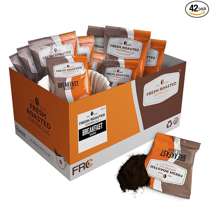 Fresh Roasted Coffee, Breakfast Blend Drip Ground Fractional Packs, Light Roast, Kosher, 1.75 oz, 42 Count