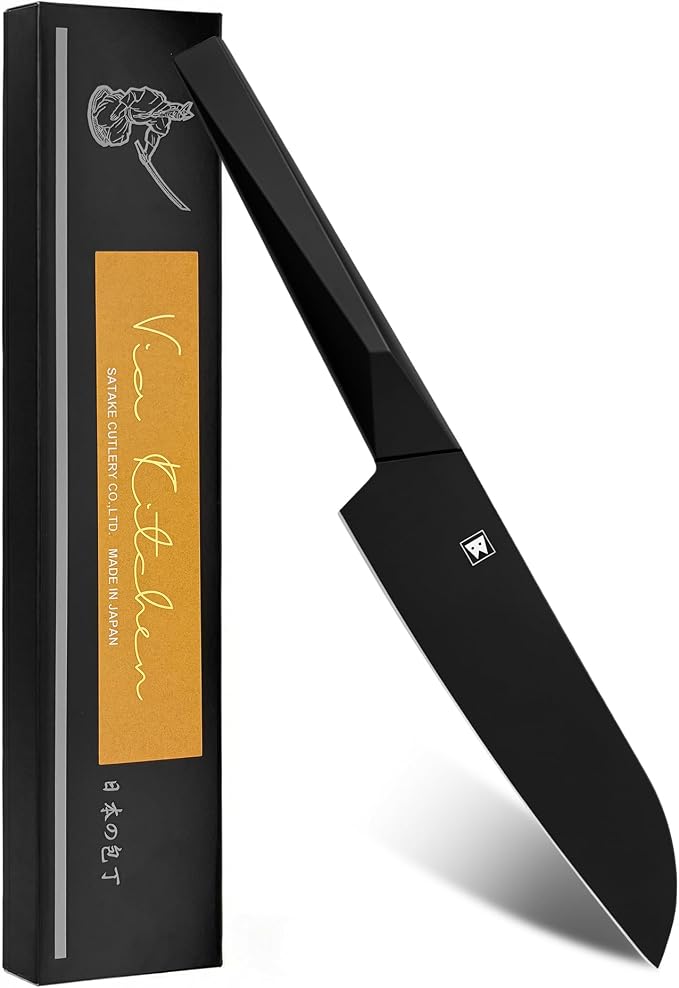 6.7 Inch Santoku Knife, Made in Japan, Matte Black High Carbon Molybdenum Stainless Steel Japanese Chef Knife with NonSlip Handle, Kitchen Knife for Modern Kitchen Gifts