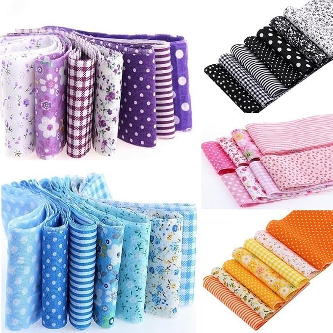 7Pcs Top Purple Cotton Craft Fabric Bundle Squares Patchwork DIY Sewing Scrapbooking Quilting Floral Dot Pattern Craft and Hobby Fabric, Arts, Crafts and Sewing 10" x 10" (25cm x 25cm)
