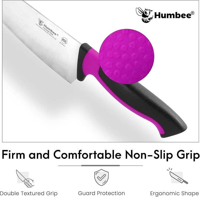 8-Inch Chef Knife, NSF Certified Razor-Sharp High Carbon Stainless Steel Blade – Ergonomic Color Coded Handle, Non-Slip Grip Kitchen Knife, DT-10 Series, Purple
