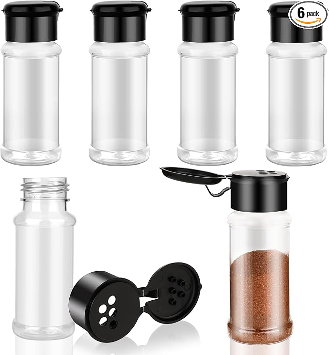 6 Pack 3 Oz Spice Jars with Shaker Lids, Plastic Clear Seasoning Containers Round Empty Spice Bottles Seasoning Bottles for Storing Spice, Peppers, and Salt
