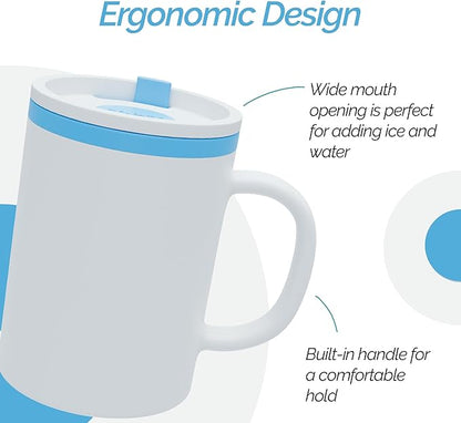 Copco Iconic 16oz Double Wall Insulated Desk Mug with Lid & Handle, Set of 2, BPA-Free Reusable Plastic, Spill-Resistant, Microwave & Dishwasher Safe, Wide Mouth (Teal)