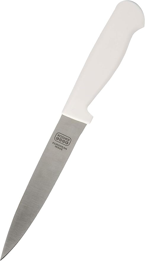 The Kosher Cook White Kitchen Knife – 6” Steak and Vegetable Knife - Razor Sharp Pointed Tip, Straight Edge - Color Coded Kitchen Tools