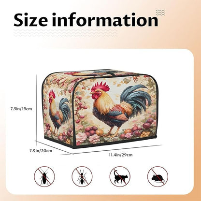 Rooster Animal Toaster Cover 2 Slice Wide Slot Washable Toaster Covers | Flower Art Dust and Fingerprint Protection Bread Maker Covers for Kitchen Accessories Decor Bakeware Women Gift