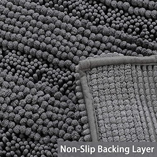 2-Piece Bathroom Rug Set with U-Shaped Mat, Soft Absorbent Chenille, Gray