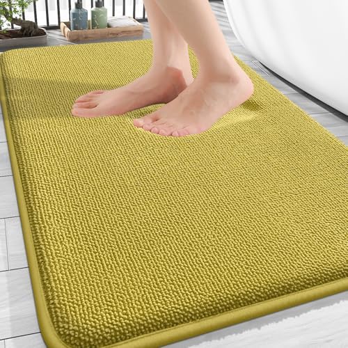 OLANLY Memory Foam Bathroom Rugs 30x20, Absorbent Bath Mat, Deep Mustard
