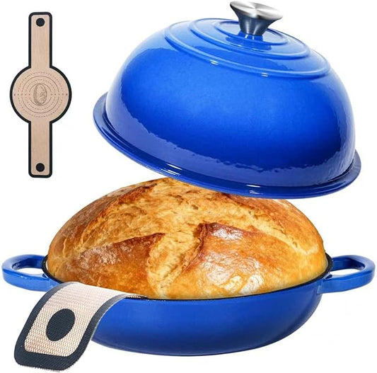 Mini Double Dutch Oven For Sourdough Bread Baking, 5QT Enameled Cast Iron Dutch Oven Pot With Lid, Non Stick Dual Round Bread Loaf Pan, 500°F Oven Safe, Sourdough Baking Pan For Homemade Baking