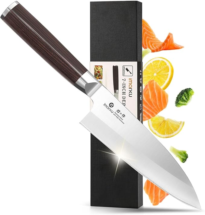 imarku 7 Inch Deba Knife,Ultra Sharp Sushi Knife,Ultimate Japanese Kitchen Knife with Stainless Steel Single Bevel,Fish Fillet Knifes for Fish Cutting with Ergonomic Wood Handle, Fathers Day