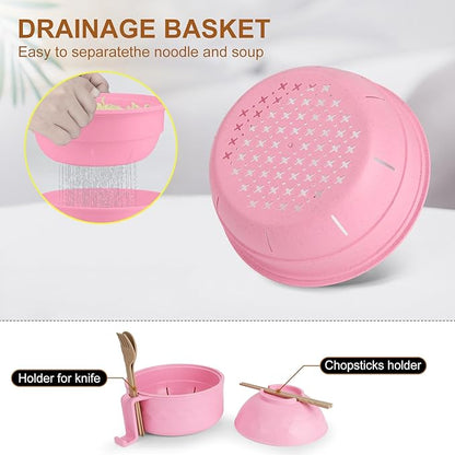 Ramen Bowl Set, Ramen Cooker 33 oz, Ramen Bowls with Chopsticks and Spoon, Microwave Pasta Cooker, Ramen Bowl Microwave Gift College Dorm Essentials for Girls (Pink)