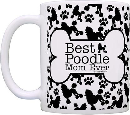 ThisWear Dog Owner Gifts Best Poodle Mom Ever Paw Pattern Gift 11oz Ceramic Coffee Mug with Handle