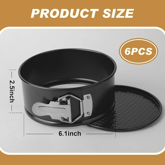 6 Pack 6 Inch Springform Pan for Baking, Nonstick Carbon Steel Cheesecake Pan with Removable Bottom, Leakproof Round Cake Pan for Mini Cheesecakes, Pizzas, Quiches