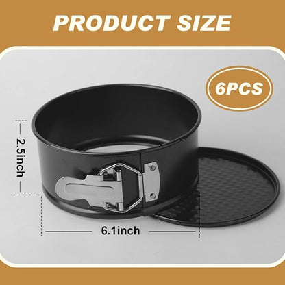6 Pack 6 Inch Springform Pan for Baking, Nonstick Carbon Steel Cheesecake Pan with Removable Bottom, Leakproof Round Cake Pan for Mini Cheesecakes, Pizzas, Quiches