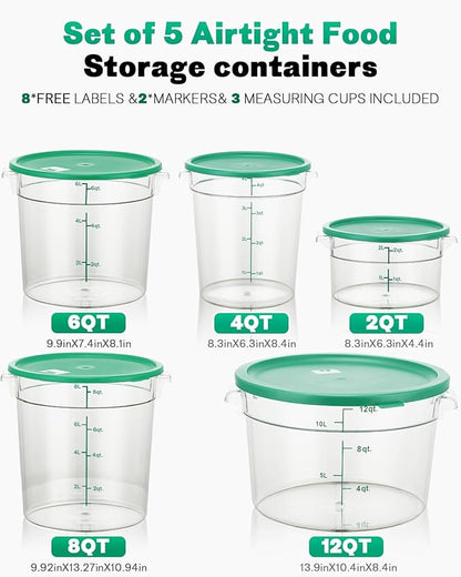2QT&4QT NSF Round Food Storage Containers with Lids: 4 PCS [Total Food Grade][Hot&Cold Resistant] Dough Proofing Container for Pizza, Bread with Measuring Spoons Included(BPA FREE) (GREEN)