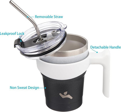 Konokyo 10 oz Tumbler with Handle and 2 Straw 2 Lid, Insulated Water Bottle Stainless Steel Vacuum Cup Reusable Travel Mug,Day Night